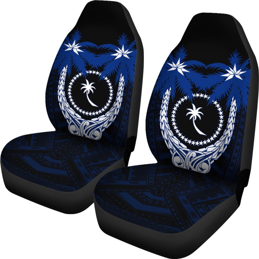 Chuuk Micronesian Car Seat Covers - Chuuk Flag Coconut Tree - A02 Universal Fit Blue - Polynesian Pride