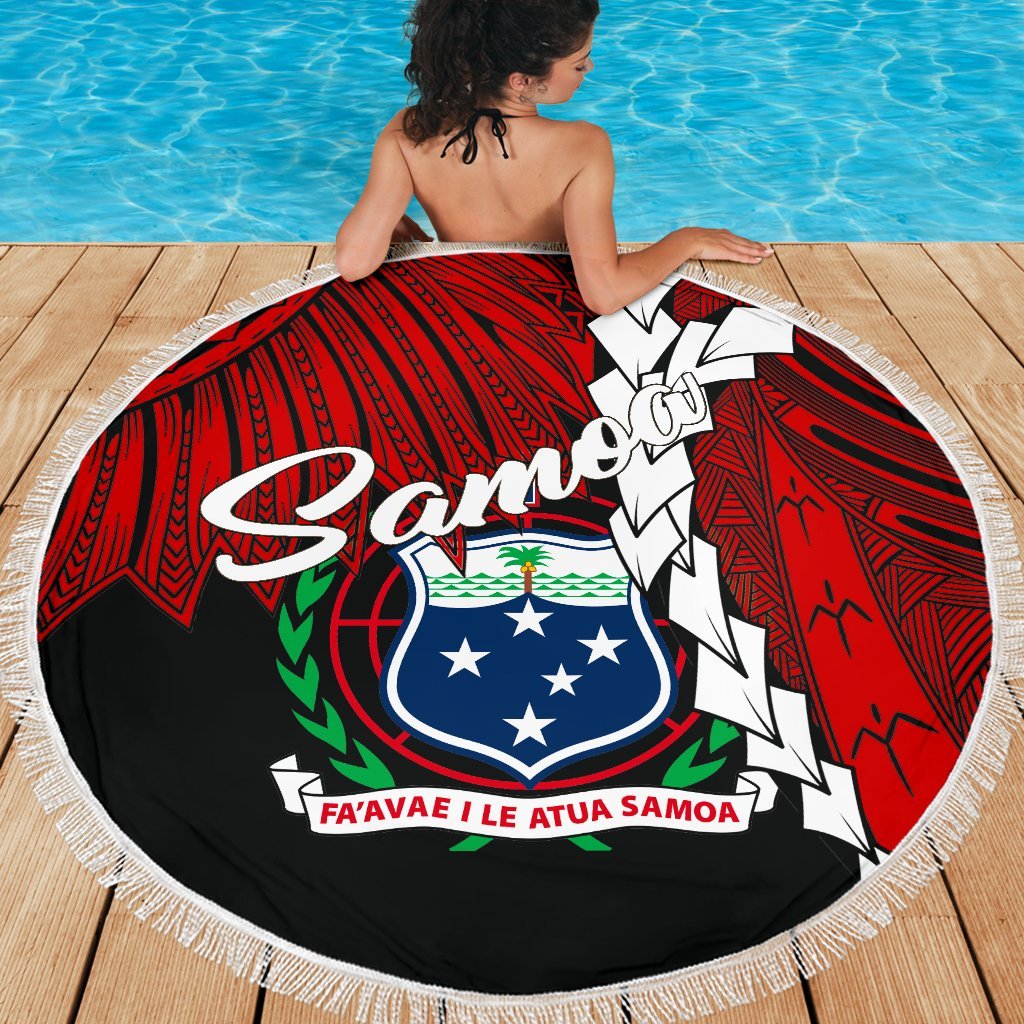 Samoa Polynesian Beach Blanket - Tribal Wave Tattoo Flag Color One Style One Size Red - Polynesian Pride