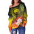 Federated States of Micronesia Women's Off Shoulder Sweater - Humpback Whale with Tropical Flowers (Yellow) - Polynesian Pride