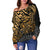 Guam Polynesian Off Shoulder Sweater (Women) - Gold Turtle Flowing - Polynesian Pride