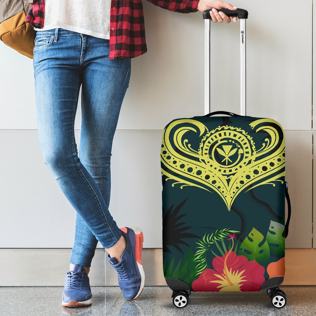 Polynesian Hawaii Kanaka Maoli Luggage Cover - Heart with Hibiscus Green - Polynesian Pride