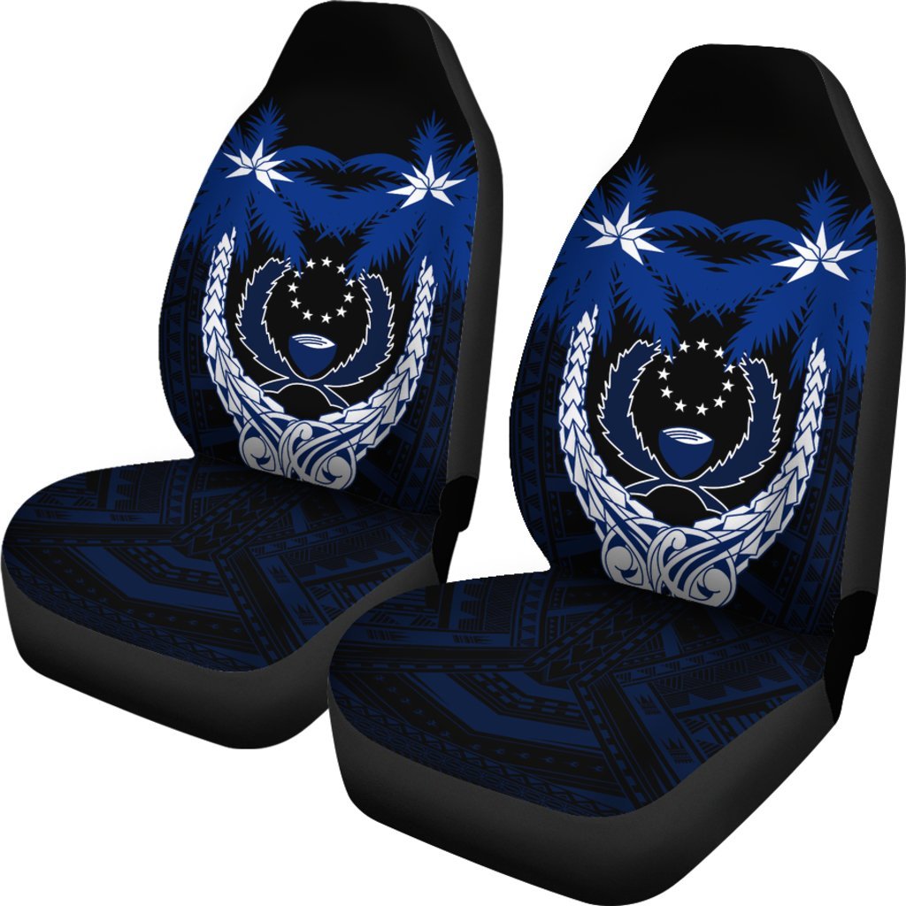 Pohnpei Micronesian Car Seat Covers - Pohnpei Flagg Coconut Tree (Set of 2) - A02 Universal Fit Blue - Polynesian Pride