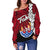 Tahiti Polynesian Women's Off Shoulder Sweater - Tribal Wave Tattoo Flag Style - Polynesian Pride