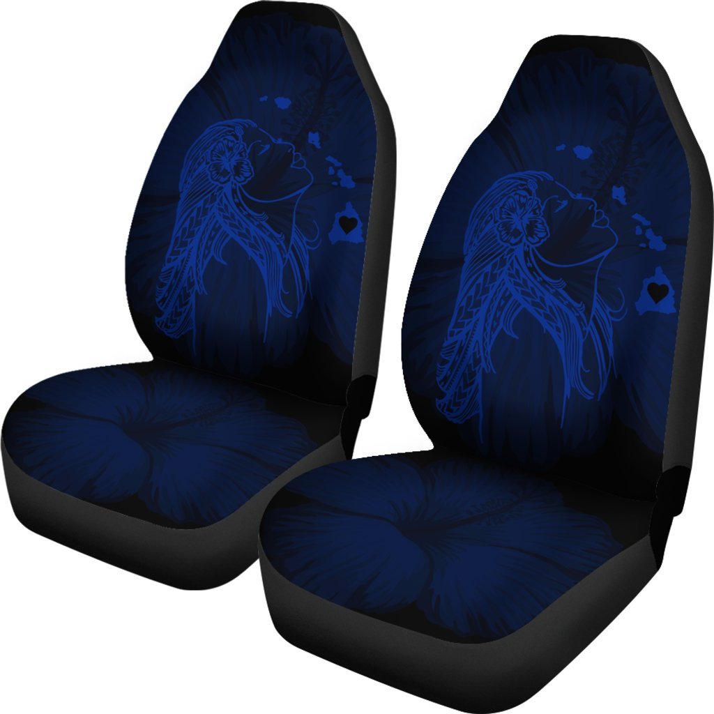 Hawaii Car Seat Covers - Hawaii Hula Girl Hibiscus Map Blue Universal Fit Blue - Polynesian Pride