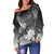 Kosrae Women's Off Shoulder Sweater - Humpback Whale with Tropical Flowers (White) - Polynesian Pride