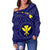 Hawaii Women's Off Shoulder Sweater - Hawaii Kanaka Maoli And Map ( Blue) - Polynesian Pride