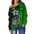 Federated States of Micronesia Women Off Shoulder Sweater Green - Turtle With Hook - Polynesian Pride