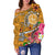 Tahiti Custom Personalised Women's Off Shoulder Sweater - Turtle Plumeria (Gold) - Polynesian Pride