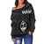 Guam Women's Off Shoulder Sweater - Guam Seal With Polynesian Tattoo Style (Black) - Polynesian Pride