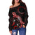 Cook Islands Polynesian Women's Off Shoulder Sweater - Turtle With Blooming Hibiscus Red - Polynesian Pride