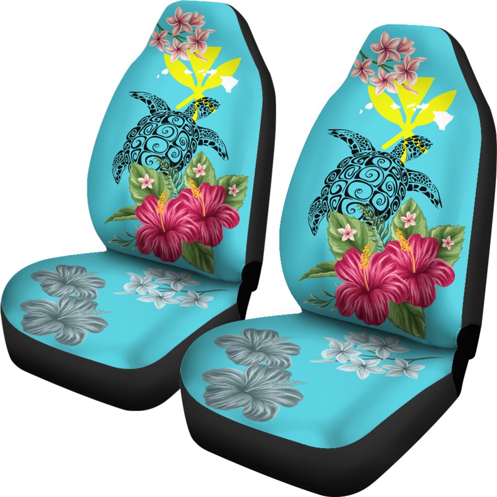 Hawaii Kanaka Turtle Hibiscus Plumeria Tropical Style - Car Seat Cover AH Universal Fit Blue - Polynesian Pride