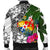 Tonga Men's Bomber Jacket White - Turtle Plumeria Banana Leaf - Polynesian Pride