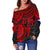 American Samoa Polynesian Women's Off Shoulder Sweater - Red Turtle - Polynesian Pride