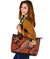 Polynesian Turtle Large Leather Tote - Tribal Tattoo With Hibiscus Coral - Polynesian Pride