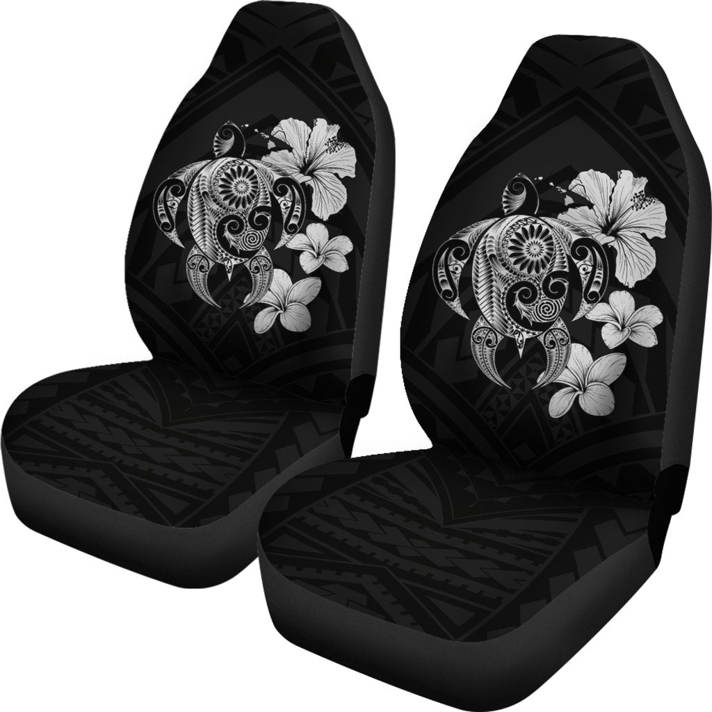 Hibiscus Plumeria Mix Polynesian Gray Turtle Car Seat Covers Universal Fit Gray - Polynesian Pride