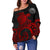 American Samoa Polynesian Off Shoulder Sweater (Women) - Polynesian Turtle (Full Red) - Polynesian Pride