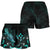 Kosrae Polynesian Women's Shorts - Turtle With Blooming Hibiscus Turquoise - Polynesian Pride