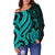 Chuuk Women Off Shoulder Sweater - Turquoise Tentacle Turtle - Polynesian Pride