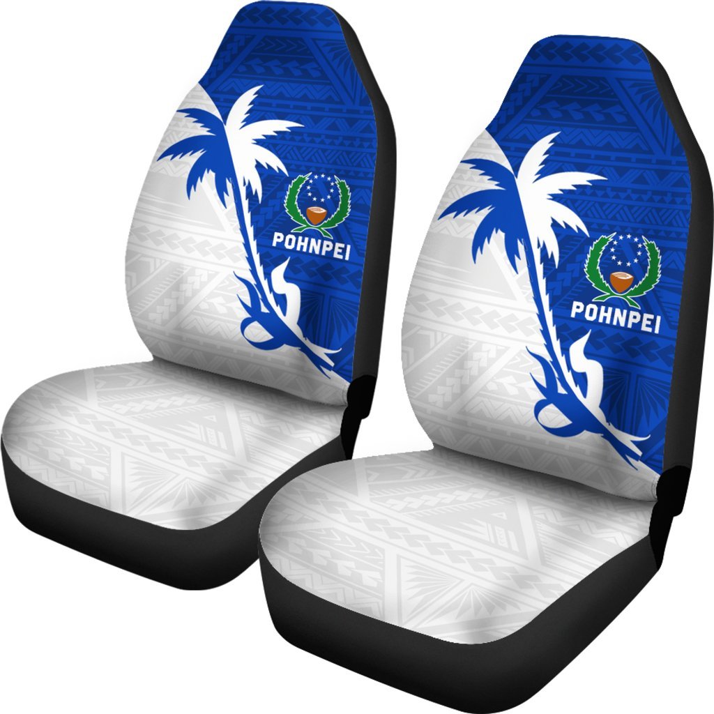 Pohnpei Car Seat Covers - Pohnpei Flag Coconut Tree - K4 Universal Fit Blue - Polynesian Pride