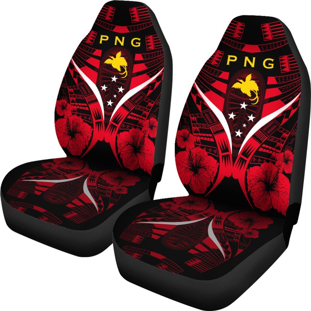 Papua New Guinea Car Seat Covers - Papua New Guinea Flag Hibiscus Polynesian Tattoo - K9 Universal Fit Red - Polynesian Pride