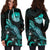 Tahiti Polynesian Hoodie Dress - Turtle With Blooming Hibiscus Turquoise - Polynesian Pride