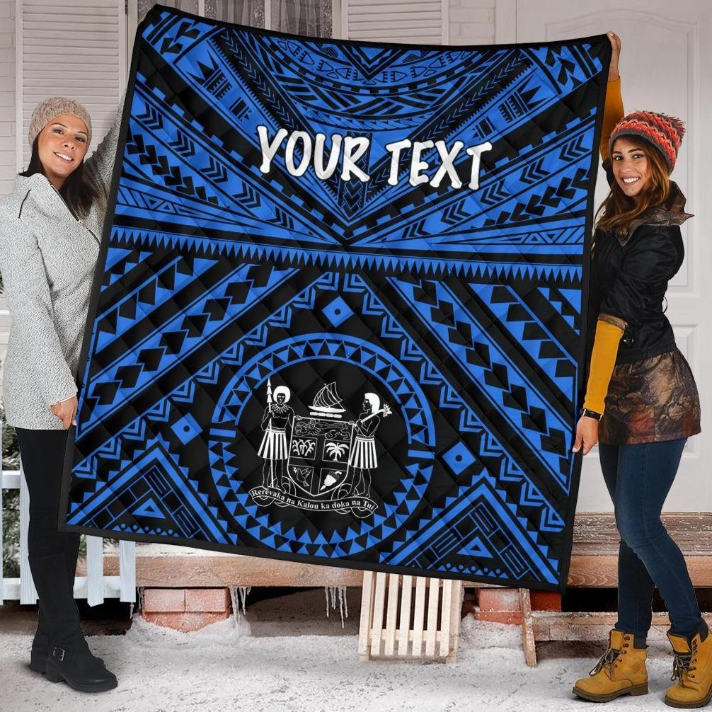 Fiji Personalised Premium Quilt - Fiji Seal With Polynesian Tattoo Style ( Blue) Blue - Polynesian Pride