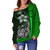 Chuuk Micronesian Women Off Shoulder Sweater Green - Turtle With Hook - Polynesian Pride