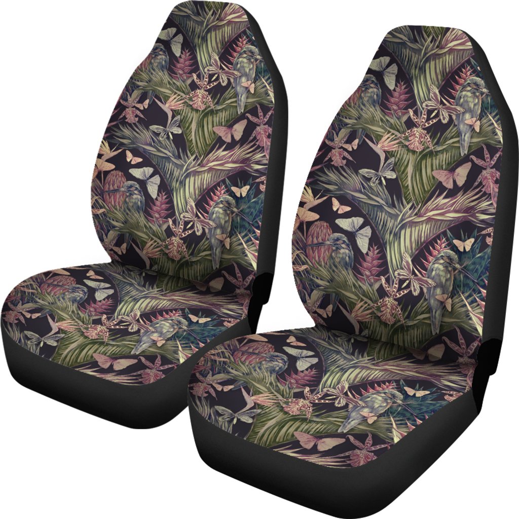 Hawaiian Palm Leaves, Tropical Flowers Car Seat Cover Universal Fit Black - Polynesian Pride