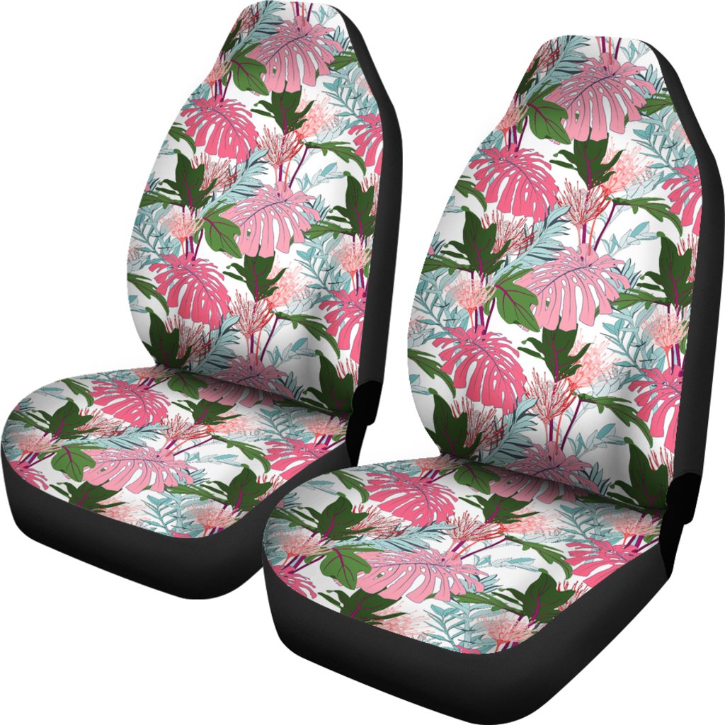 Hawaiian Monstera And Green Tropical Leaves White Car Seat Cover Universal Fit White - Polynesian Pride