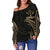 Kosrae Micronesia Women's Off Shoulder Sweater - Gold Tribal Wave - Polynesian Pride