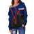 Samoa Women's Off Shoulder Sweater - Samoa Seal With Polynesian Patterns In Heartbeat Style (Blue) - Polynesian Pride