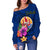 Tahiti Polynesian Women's Off Shoulder Sweater - Floral With Seal Blue - Polynesian Pride