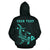 Polynesian Kakau Hammerhead Shark Map of Hawaii Custom Zip Hoodie Turquoise - Polynesian Pride