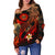 Tahiti Polynesian Women's Off Shoulder Sweater - Plumeria Flowers And Waves - Polynesian Pride