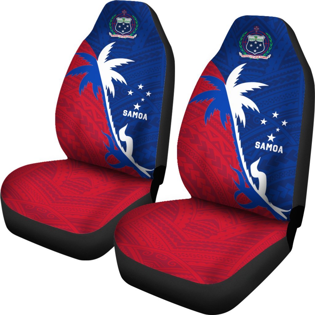 Samoa Car Seat Covers - Samoa Coat Of Arms Coconut Tree - K4 Universal Fit Blue - Polynesian Pride