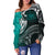 Samoa Custom Personalised Women's Off Shoulder Sweater - Samoa Seal Wave Style (Green) - Polynesian Pride