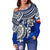 Tonga Polynesian Women's Off Shoulder Sweater - Blue Turtle - Polynesian Pride