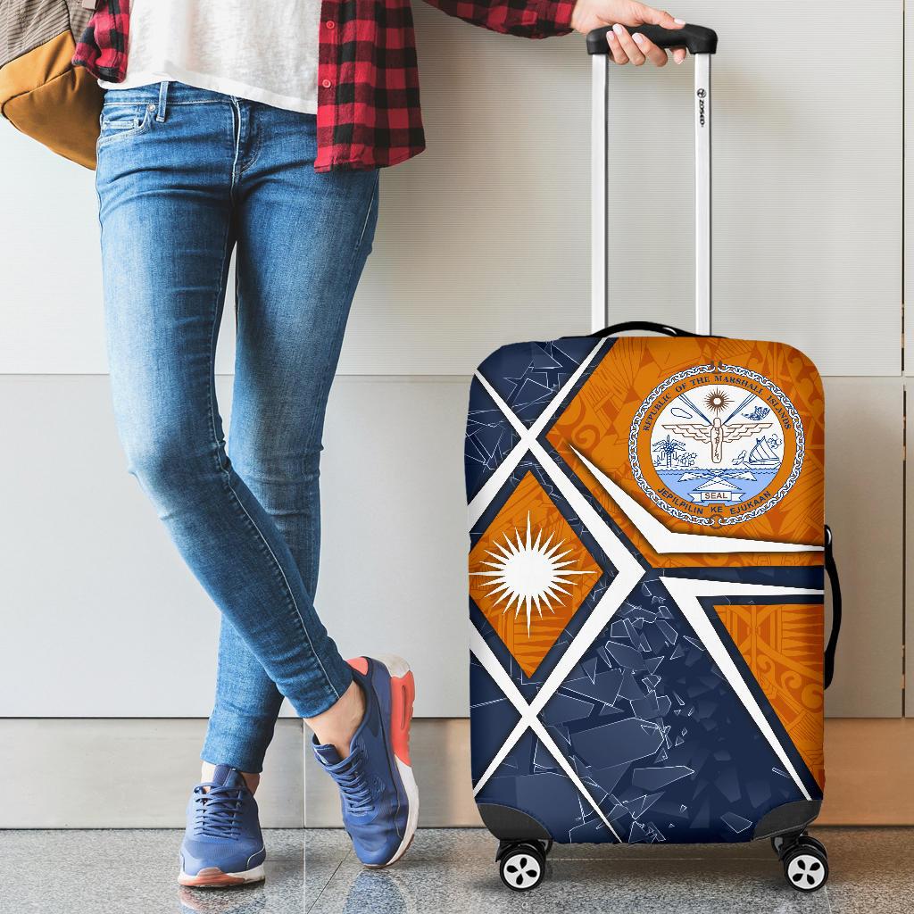 Marshall Islands Luggage Cover - Marshall Islands Flag with Polynesian Patterns Orange - Polynesian Pride