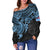 Fiji Polynesian Women's Off Shoulder Sweater - Blue Turtle - Polynesian Pride