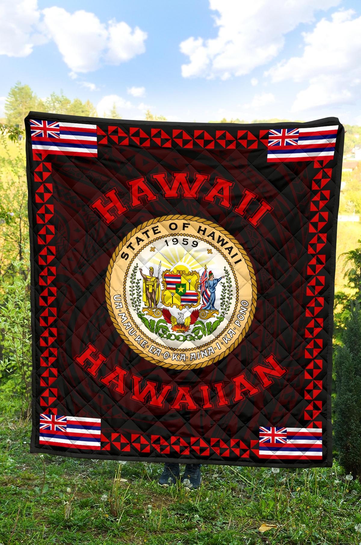 Hawaii Flag Polynesian Premium Quilt Red - Love Style Red - Polynesian Pride