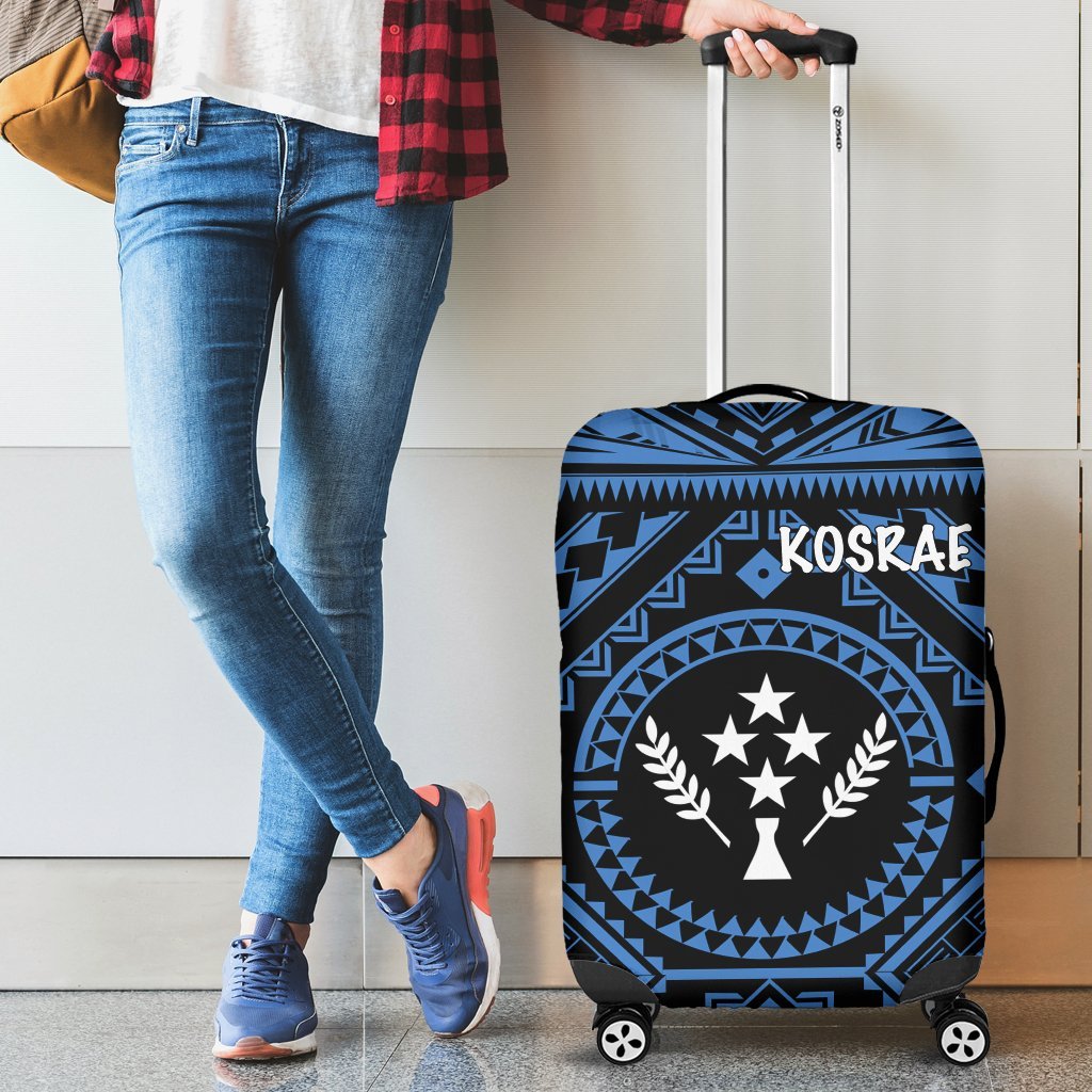 Kosrae Luggage Covers - Kosrae Flag In Polynesian Tattoo Style (Blue) Blue - Polynesian Pride