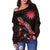 Nauru Polynesian Women's Off Shoulder Sweater - Turtle With Blooming Hibiscus Red - Polynesian Pride