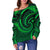 New Zealand Maori Mangopare Women Off Shoulder Sweater Polynesian - Green - Polynesian Pride