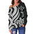 Kosrae Women Off Shoulder Sweater - White Tentacle Turtle - Polynesian Pride