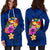 Tonga Polynesian Women's Hoodie Dress - Floral With Seal Blue - Polynesian Pride