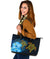 Hawaii Large Leather Tote - Turtle Hibiscus Pattern Hawaiian Large Leather Tote - Blue - Polynesian Pride