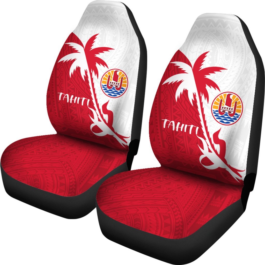 Tahiti Polynesian Car Seat Covers - Tahiti Flag Coconut Tree - K4 Universal Fit Red - Polynesian Pride