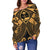 Guam Polynesian Women's Off Shoulder Sweater - Guam Gold Seal with Polynesian Tattoo - Polynesian Pride