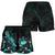 Samoa Polynesian Women's Shorts - Turtle With Blooming Hibiscus Turquoise - Polynesian Pride