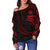 Samoa Polynesian Women's Off Shoulder Sweater - Red Tribal Wave - Polynesian Pride